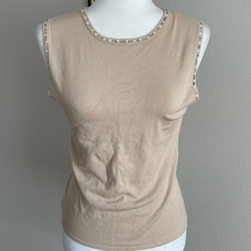 Beige Sequin Detail Sleeveless Top